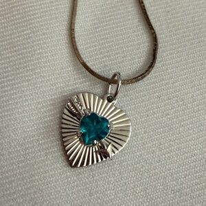 Silver Heart Pendant Necklace with Blue Gem